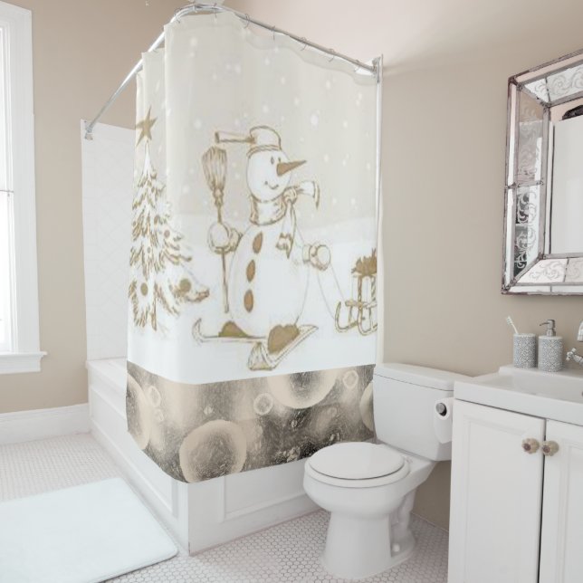 Christmas Shower Curtain, Snowman Shower Curtain (In Situ)