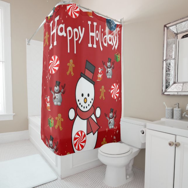 Christmas Shower Curtain, Snowman Shower Curtain (In Situ)