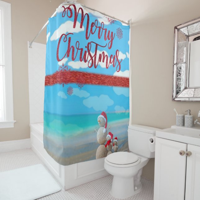 Christmas Shower Curtain, Snowman Shower Curtain (In Situ)