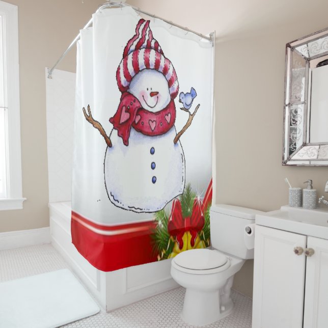Christmas Shower Curtain, Snowman Shower Curtain (In Situ)