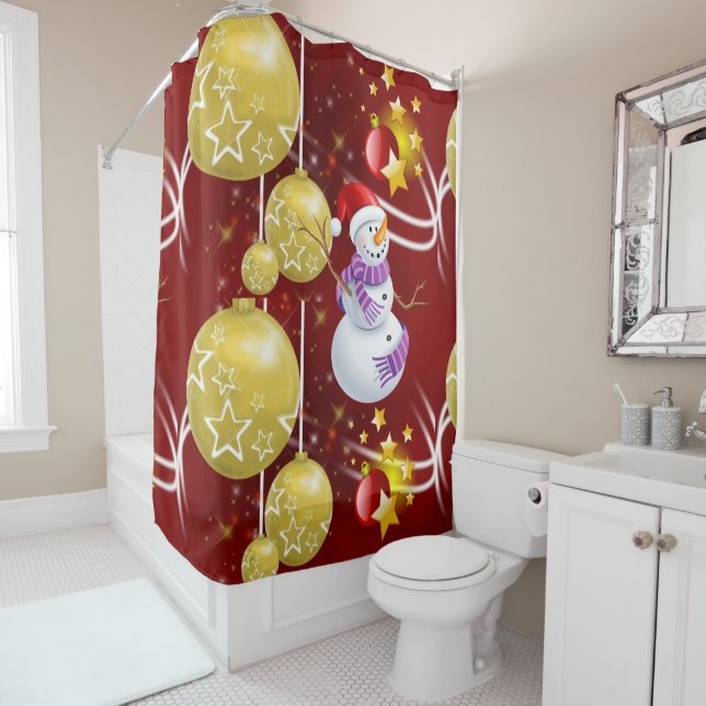 Christmas Shower Curtain, Snowman Shower Curtain (In Situ)