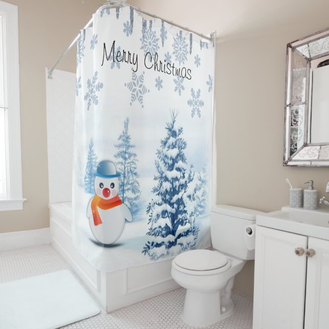 Christmas Shower Curtain, Snowman Shower Curtain (In Situ)