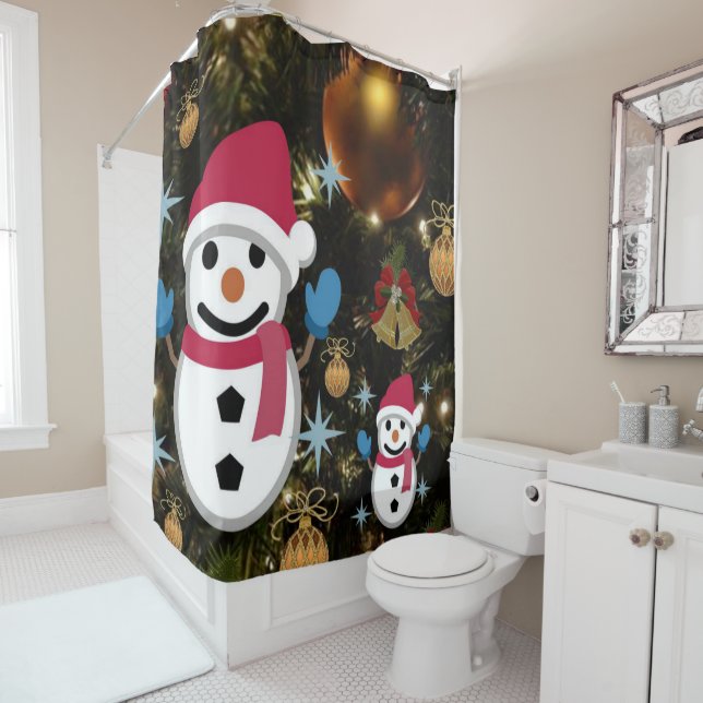 Christmas Shower Curtain, Snowman Shower Curtain (In Situ)