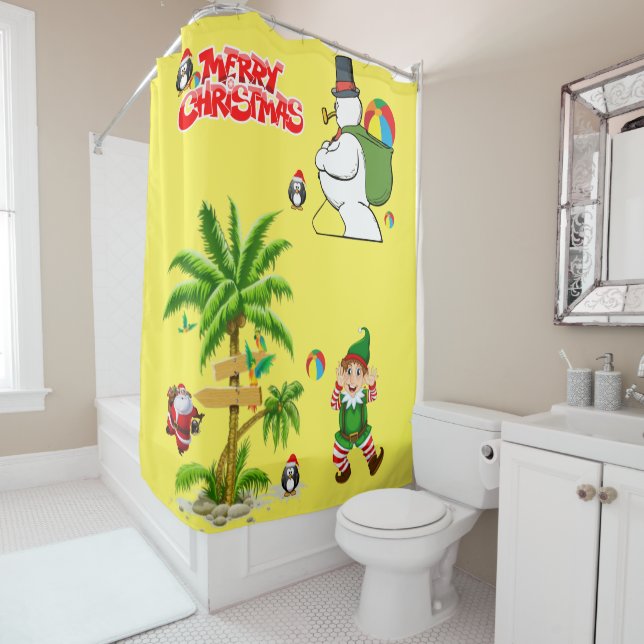 Christmas Shower Curtain, Summer Beach Bum Santa Shower Curtain (In Situ)