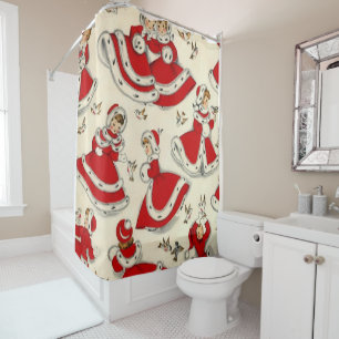 Christmas Shower Curtain, Vintage Curtain