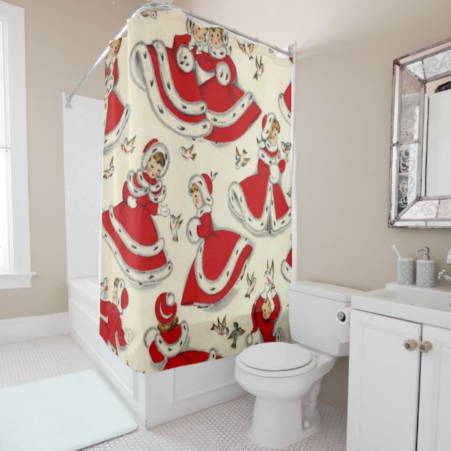 Christmas Shower Curtain, Vintage Curtain (In Situ)