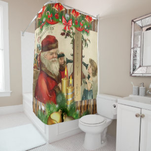 Christmas Shower Curtain, Vintage Curtain