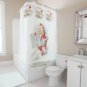 Christmas Shower Curtain, Vintage Curtain