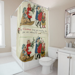 Christmas Shower Curtain, Vintage Curtain