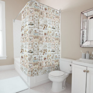Christmas Shower Curtain, Vintage Curtain