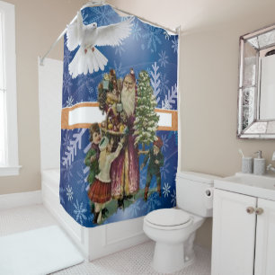 Christmas Shower Curtain, Vintage Curtain