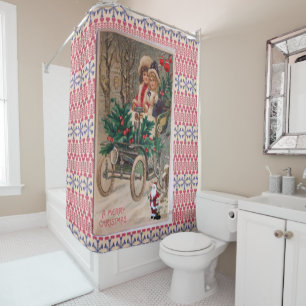 Christmas Shower Curtain, Vintage Curtain