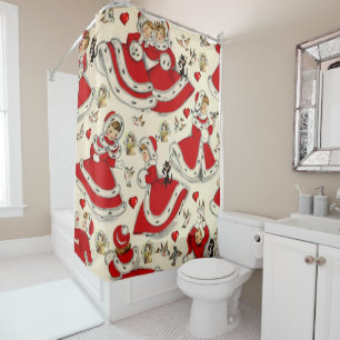 Christmas Shower Curtain, Vintage Curtain