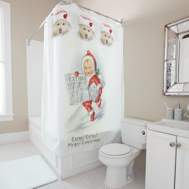 Christmas Shower Curtain, Vintage Shower Curtain (In Situ)