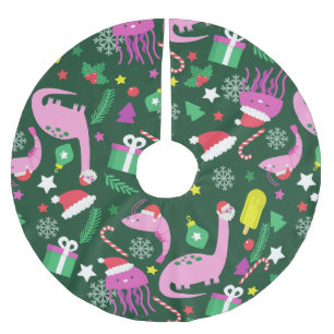 christmas shrimp dinosaur jellyfish santa  brushed polyester tree skirt