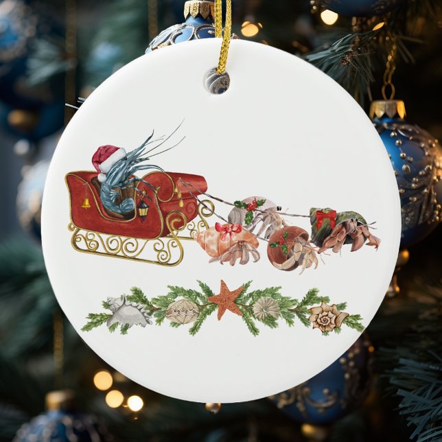 Christmas Shrimp Hermit Crab Crustaceancore Sled Ceramic Tree Decoration (Creator Uploaded)