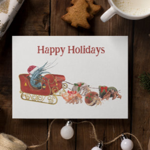 Christmas Shrimp Hermit Crab Crustaceancore Sled Postcard