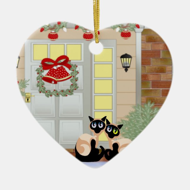 Christmas Siames Cats Ceramic Tree Decoration (Front)