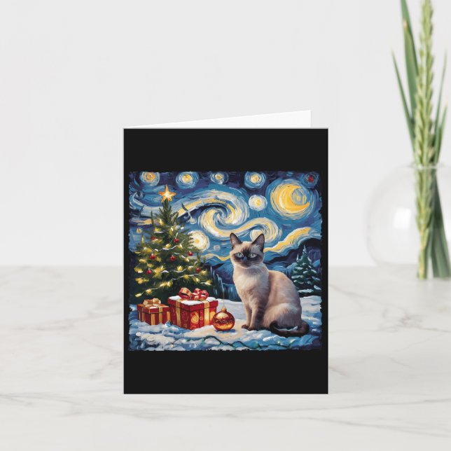 Christmas Siamese Cat Art Van Gogh The Starry Nigh Card (Front)