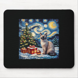 Christmas Siamese Cat Art Van Gogh The Starry Nigh Mouse Mat