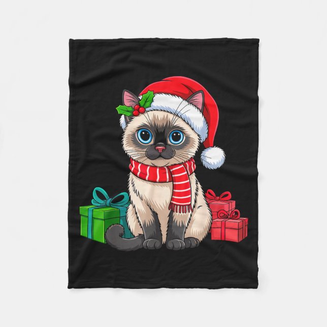 Christmas Siamese Cat Holiday Kitten Xmas Men Wome Fleece Blanket (Front)