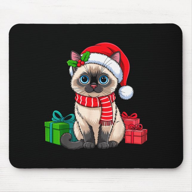Christmas Siamese Cat Holiday Kitten Xmas Men Wome Mouse Mat (Front)