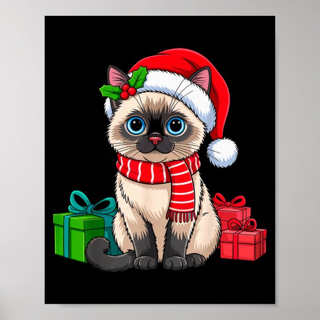 Christmas Siamese Cat Holiday Kitten Xmas Men Wome Poster (Front)