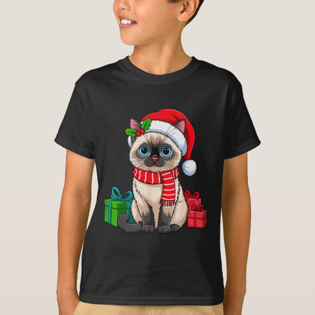 Christmas Siamese Cat Holiday Kitten Xmas Men Wome T-Shirt (Front)
