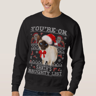 Christmas Siamese Cat in Xmas Santa Hat Sweatshirt