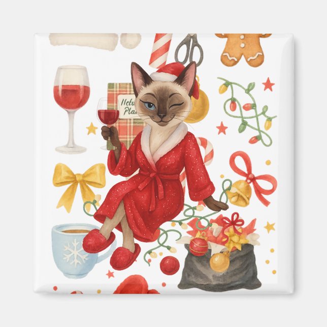 Christmas Siamese Cat is celebrating at home  Magnet (Front)