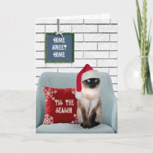 Christmas Siamese Cat on a Chair Holiday Card
