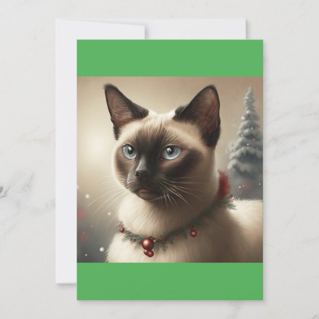 Christmas Siamese Cat, Santa Cat T-Shirt Holiday Card (Front)