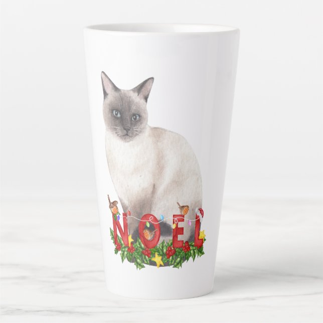Christmas Siamese Cat Watercolor   Latte Mug (Front)