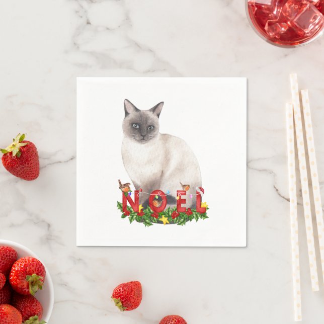 Christmas Siamese Cat Watercolor   Napkin (Insitu)