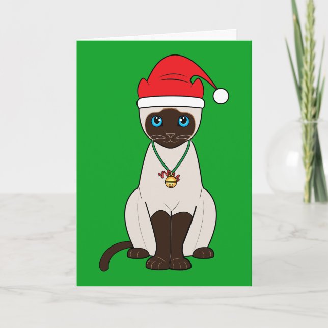 Christmas Siamese Cat with Santa Hat Holiday Card (Front)