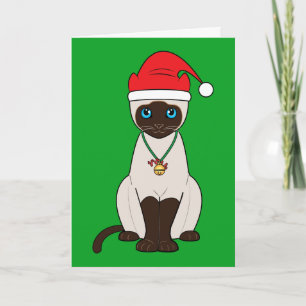 Christmas Siamese Cat with Santa Hat Holiday Card