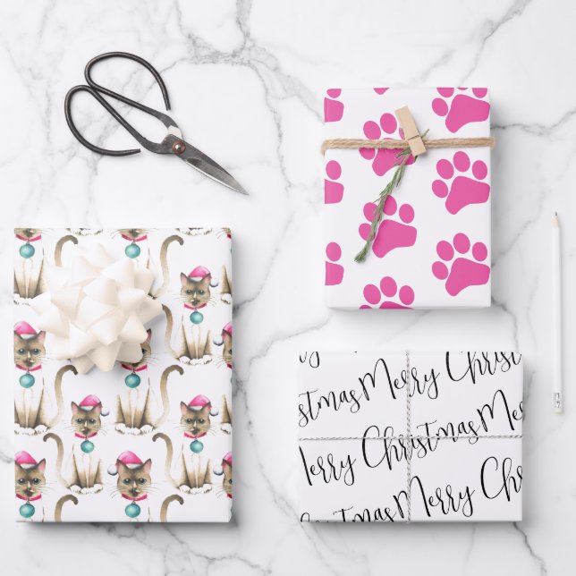 Christmas Siamese Cat Wrapping Wrapping Paper Sheet (Front)