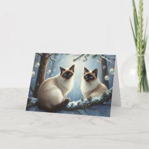 Christmas Siamese Cats Greetings Card