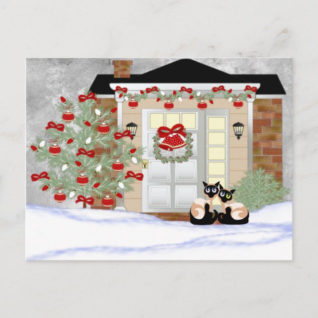 Christmas Siamese Pals Holiday Postcard (Front)