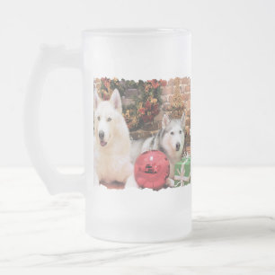 Christmas - Siberian Huskies - Bailey and Katya Frosted Glass Beer Mug