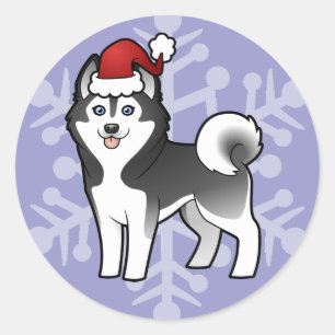 Christmas Siberian Husky / Alaskan Malamute Classic Round Sticker