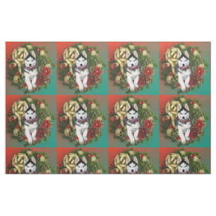 Christmas Siberian Husky dog breed fabric