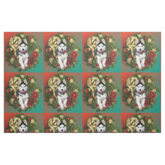 Christmas Siberian Husky dog breed fabric