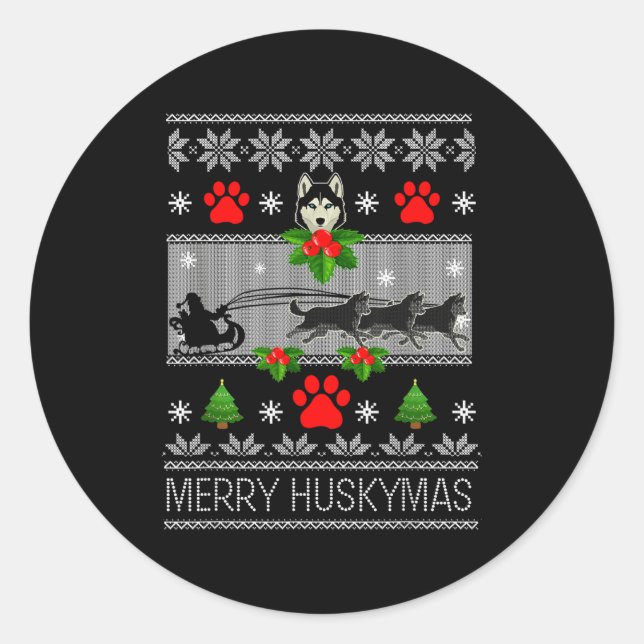 Christmas Siberian Husky Dog Husky Ugly Merry Husk Classic Round Sticker (Front)