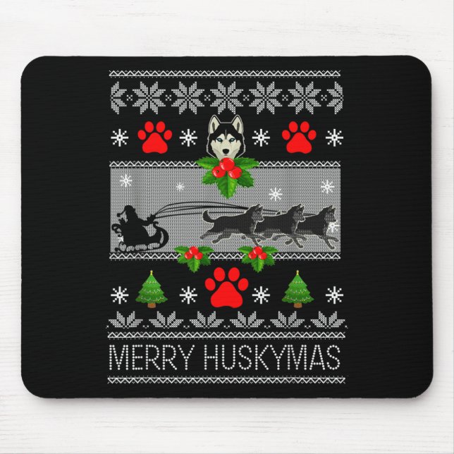 Christmas Siberian Husky Dog Husky Ugly Merry Husk Mouse Mat (Front)