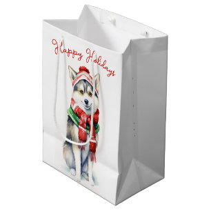 Christmas Siberian Husky Dog Medium Gift Bag