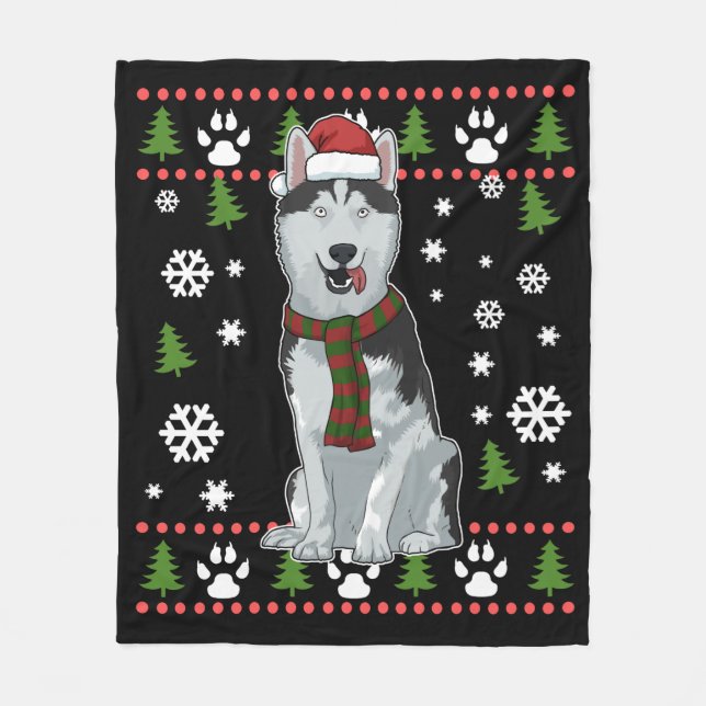 Christmas Siberian Husky Gift Women Dog Husky Fleece Blanket (Front)