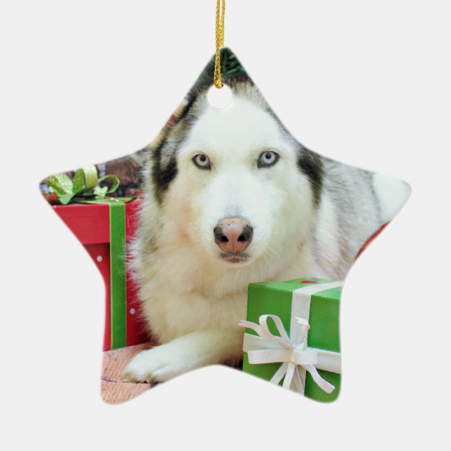 Christmas - Siberian Husky - Juliet Ceramic Tree Decoration (Front)