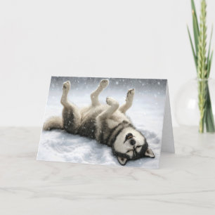 Christmas Siberian Husky Making a Snow Angel Holiday Card