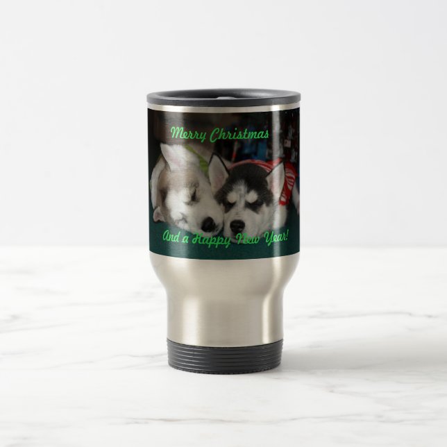Christmas Siberian Husky Puppies Mug (Center)